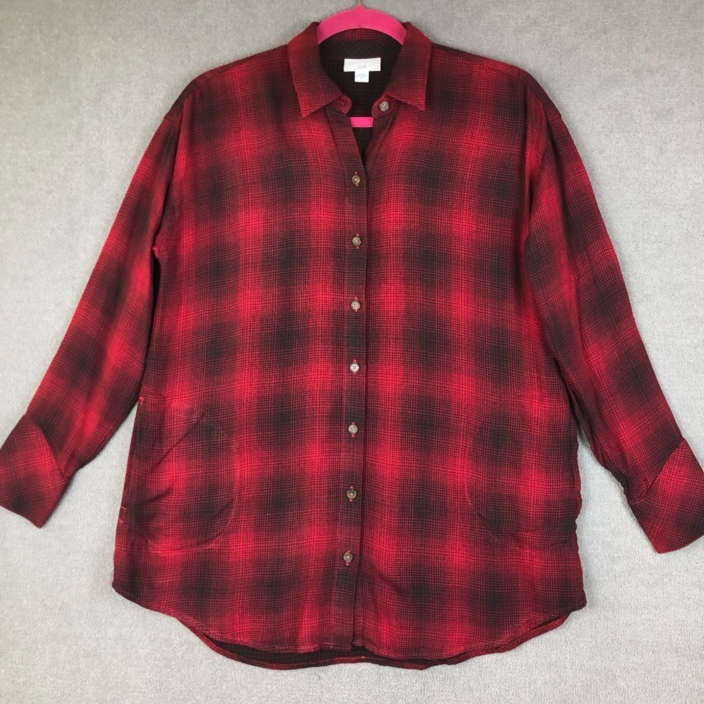 J. Jill Plaid long sleeve oversized button down shirt size XS